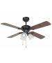 Ανεμιστήρας Οροφής Small Ø107cm 47w με Φωτισμό 4*Ε27,Κορμός σκούρο Καφέ, Τέσσερα Πτερύγια Μαόνι-σκούρο καφέ Διπλής όψης, Αλυσίδα,Faro Lisboa 33102