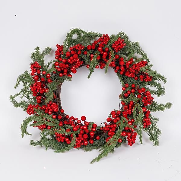 ΣΤΕΦΑΝΙ ΜΕ ΚΟΚΚΙΝΑ BERRIES ΚΑΙ ΚΛΑΔΙ ΕΛΑΤΟΥ, 50cm Eurolamp 600-46998