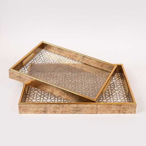 S/2 ΔΙΣΚΟΣ PS ΜΕ ΓΥΑΛΙ ΚΑΦΕ 40x30x4.5cm / 35x25x4.5cm Eurolamp 819-01158