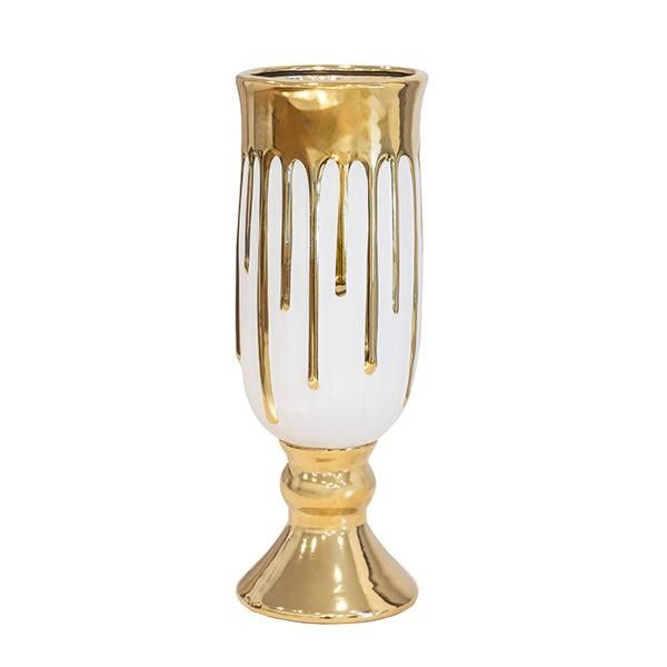 ΒΑΖΟ ΚΕΡΑΜΙΚΟ ΛΕΥΚΟ-ΧΡΥΣΟ 16.5x16.5x47.2cm Eurolamp 819-01505