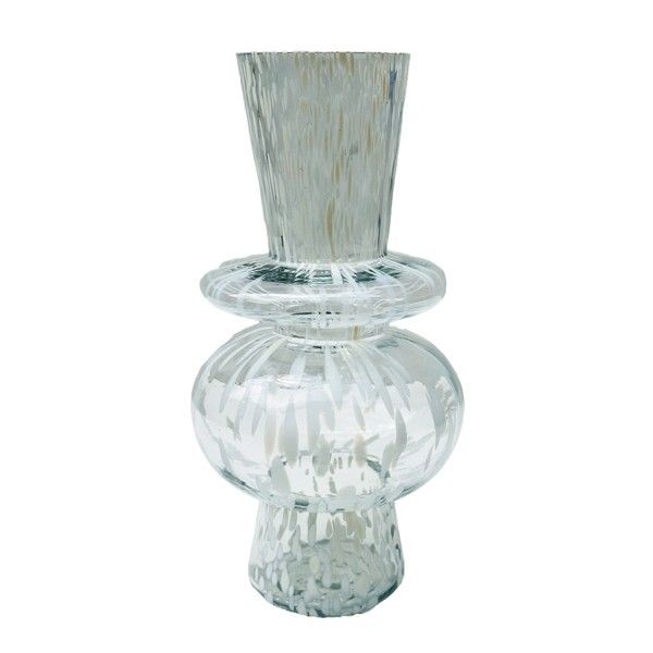 ΒΑΖΟ ΓΥΑΛΙΝΟ ΜΕ ΛΕΥΚΕΣ ΛΕΠΤΟΜΕΡΕΙΕΣ 15x15x29cm Eurolamp 819-01041