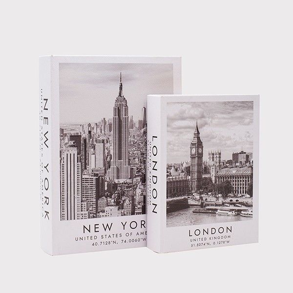 S/2 ΔΙΑΚΟΣΜΗΤΙΚΑ ΚΟΥΤΙΑ ΒΙΒΛΙΑ NEW YORK-LONDON ΞΥΛΙΝΑ ΛΕΥΚΟ-ΜΑΥΡΟ 34x25x7cm/ 27x20x5.5cm Eurolamp 819-00467