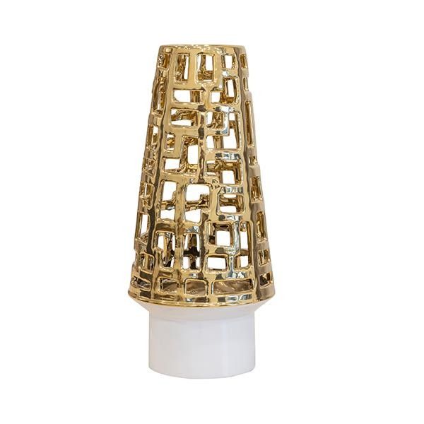 ΒΑΖΟ ΚΕΡΑΜΙΚΟ ΛΕΥΚΟ-ΧΡΥΣΟ 15.5x15.5x35 cm Eurolamp 819-01497