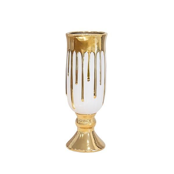 ΒΑΖΟ ΚΕΡΑΜΙΚΟ ΛΕΥΚΟ-ΧΡΥΣΟ 12.5x12.5x33.5cm Eurolamp 819-01507