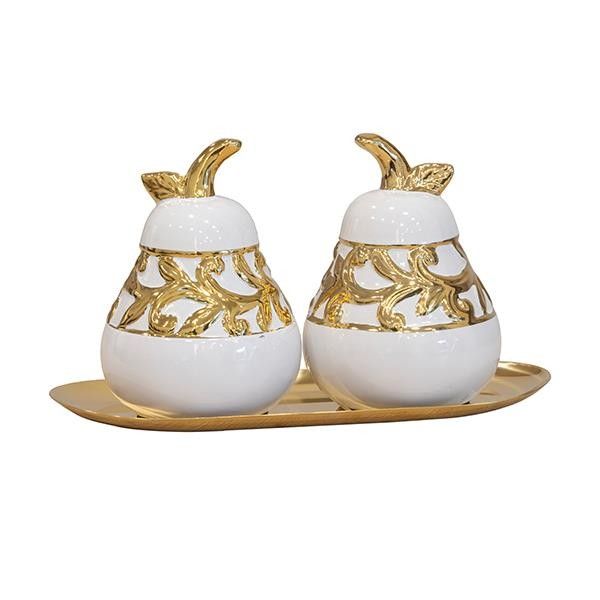 S/2 ΑΧΛΑΔΙΑ ΚΕΡΑΜΙΚΑ ΛΕΥΚΑ - ΧΡΥΣΑ 23x9.5x14cm Eurolamp 819-01508