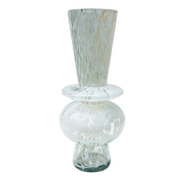 ΒΑΖΟ ΓΥΑΛΙΝΟ ΜΕ ΛΕΥΚΕΣ ΛΕΠΤΟΜΕΡΕΙΕΣ 15x15x34.5cm Eurolamp 819-01040