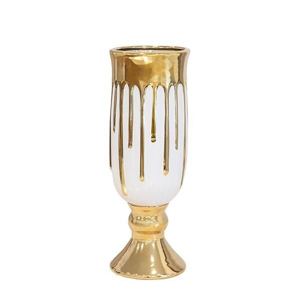 ΒΑΖΟ ΚΕΡΑΜΙΚΟ ΛΕΥΚΟ-ΧΡΥΣΟ 14.5x14.5x40.5cm Eurolamp 819-01506