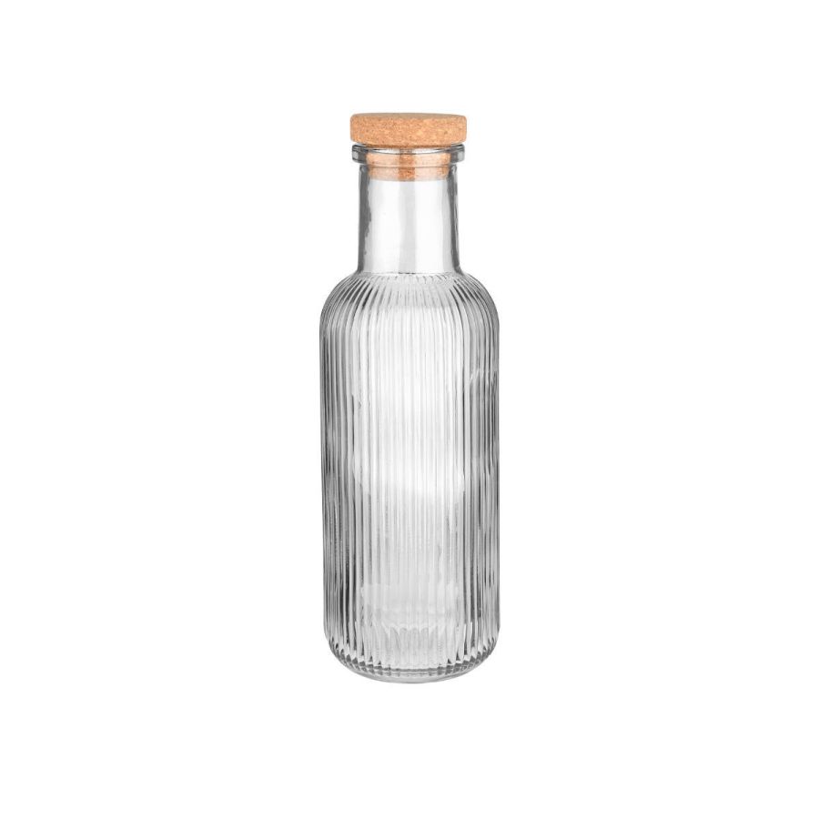 Μπουκάλι Γυάλινο Ανάγλυφο 1000ml με Φελλό Γκρι Estia Home Art 00-21870