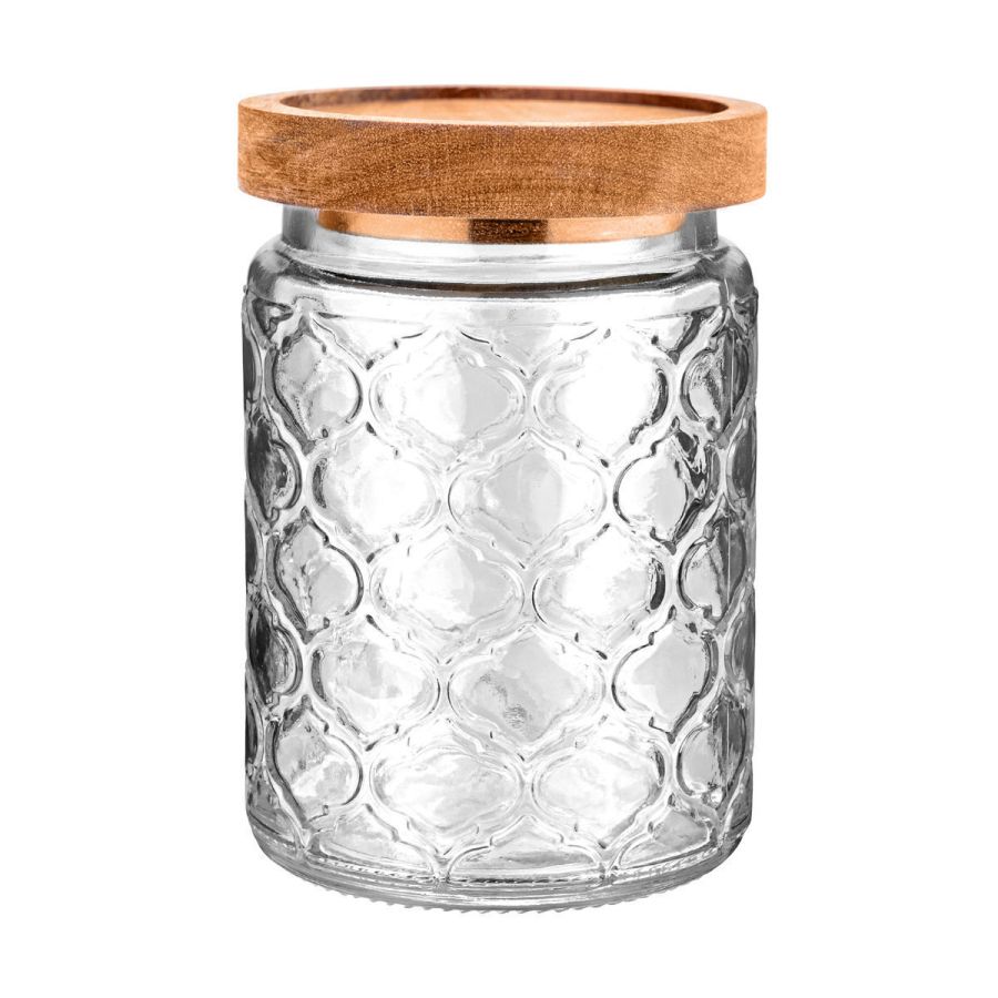 Δοχείο Αποθήκευσης Γυάλινο Ανάγλυφο 700ml 14x10cm με Καπάκι Κλιπ Estia Home Art Allure 01-23607