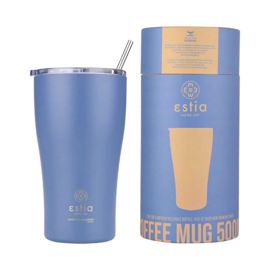 Θερμός Coffee Mug 500ml Estia Home Art Save the Aegean Denim Blue 01-23188