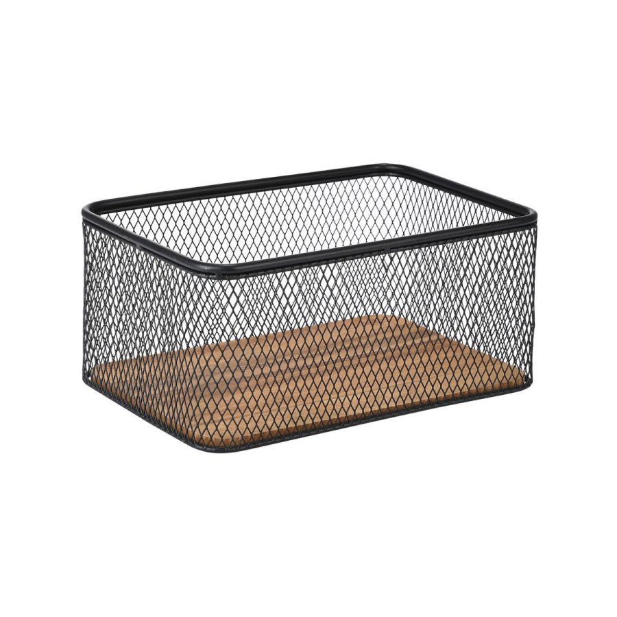 Καλάθι 24x16,5x11cm Αποθήκευσης & Οργάνωσης Μεταλλικό Μαύρο με Βάση Ακακίας Estia Home Art Wired 02-27674