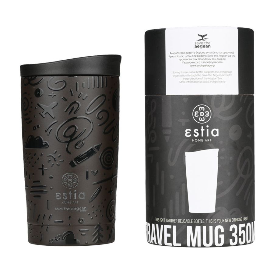 Θερμός Travel Mug 350ml Estia Home Art Save the Aegean Noir Echo 01-25588