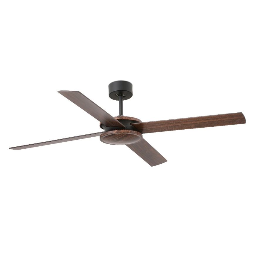 Ανεμιστήρας Οροφής Large Ø132cm, Remote Control, Κορμός Μαύρο, Τέσσερα Πτερύγια Καφέ-Μαύρο Διπλής όψης,Faro Polea 33724