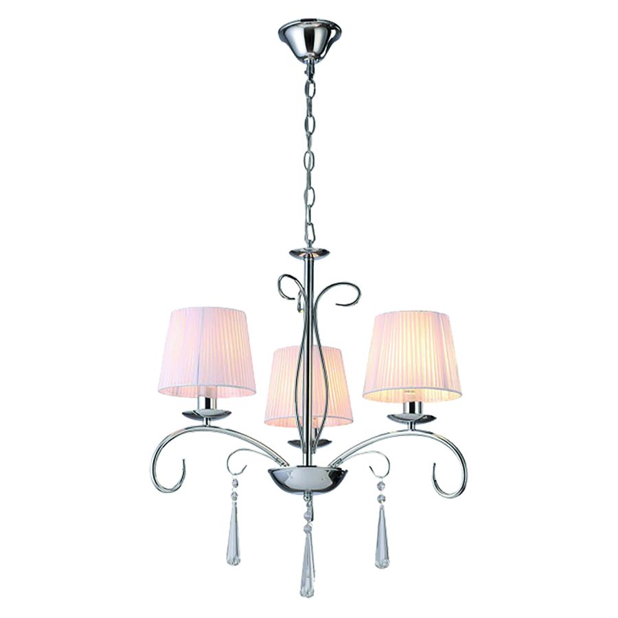 KQ 9007-3 FLAREN NICKEL PENDANT CRYSTALS & WHITE SHADES HOMELIGHTING 77-8195