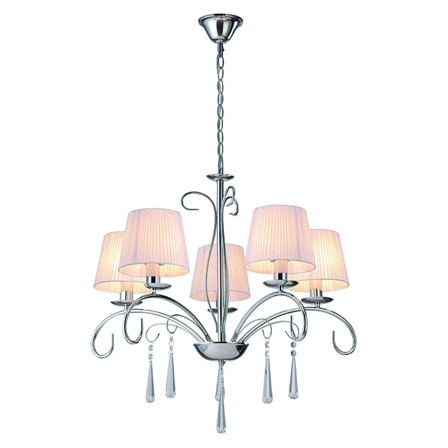 KQ 9007-5 FLAREN NICKEL PENDANT CRYSTALS & WHITE SHADES HOMELIGHTING 77-8196
