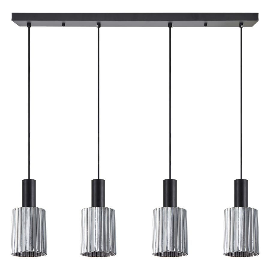SE21-BL-4-4BL-GL1 ADEPT TUBE Black Pendant Smoked Glass+ HOMELIGHTING 77-8489