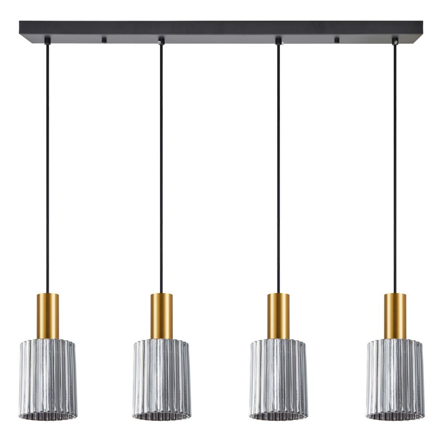 SE21-GM-4-4BL-GL1 ADEPT TUBE Gold Matt Pendant Smoked Glass+ HOMELIGHTING 77-8580