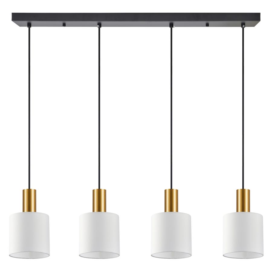 SE21-GM-4-4BL-SH1 ADEPT TUBE Gold Matt Pendant White Fabric Shade+ HOMELIGHTING 77-8602