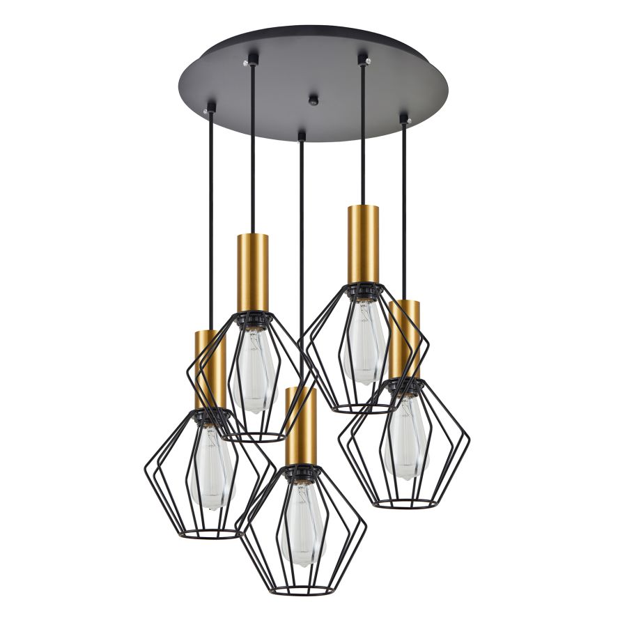 SE21-GM-4-5BL-GR1 ADEPT TUBE Gold Matt Pendant Black Metal Grid+ HOMELIGHTING 77-8622