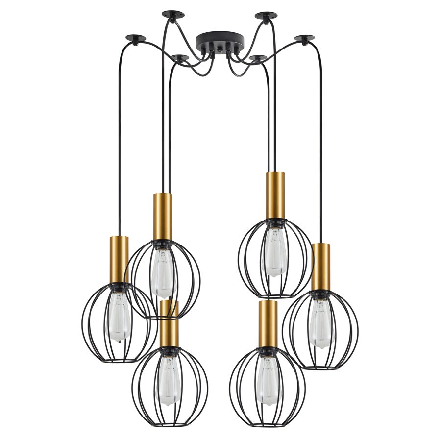 SE21-GM-4-BL6-GR1 ADEPT TUBE Gold Matt Pendant Black Metal Grid+ HOMELIGHTING 77-8625