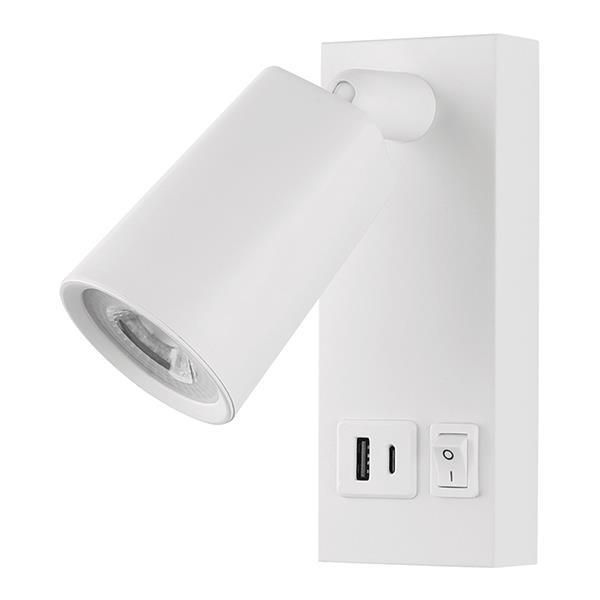 ΑΠΛΙΚΑ ΚΡΕΒΑΤΙΟΥ ΑΝΑΓΝΩΣΗΣ ΑΣΠΡΗ ΜΕ USB -TYPE C 5W 3000K 150X80X145mm  ARTE ILLUMINA CHARGE Eurolamp 145-22071