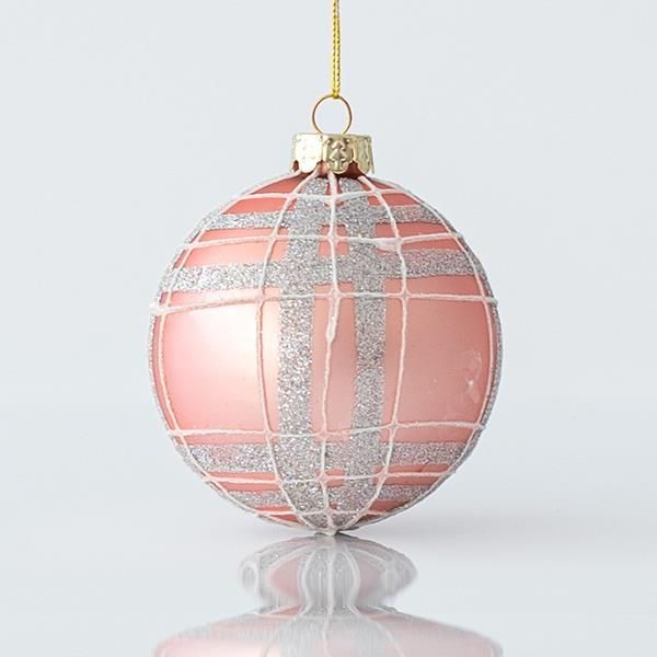 ΓΥΑΛΙΝΗ ΜΠΑΛΑ, ΡΟΖ ΜΑΤ, ΜΕ ΑΣΗΜΙ GLITTER, ΣΕΤ 4ΤΜΧ, 8cm Eurolamp 600-45076