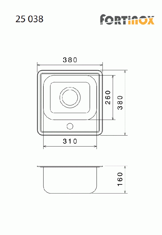 Νεροχύτης 38*38 εκ. Ένθετος για ερμάριο 45 εκ.Fortinox Valey 25038 