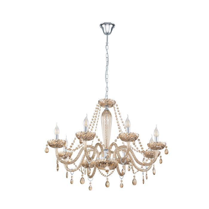  Πολυέλαιος Οκτάφωτος 82xH130cm 8xE14 Χρώμιο -Μελί  Κονιάκ Eglo Basilano 39093