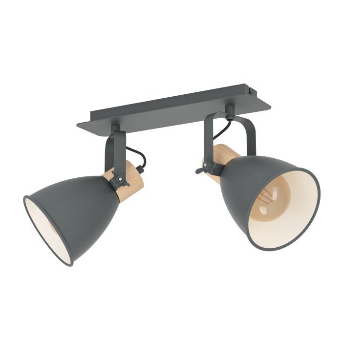 Σποτ Δίφωτο 480xH240mm 2xE27  Μέταλλο Ανθρακί -Ξύλο Eglo Coswarth 99075
