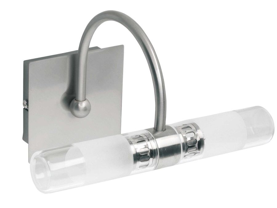 Απλίκα Μπάνιου IP44 Δίφωτη Γυαλί Διάφανο-Σατινάτο / Βάση Νίκελ Ματ Viokef Tube 460000