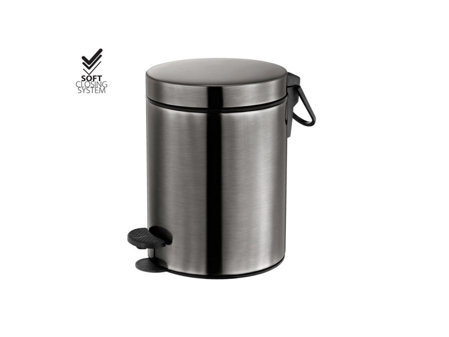 Χαρτοδοχείο 5lt Χρώμα Brushed Gun Metal Chrome Soft Closιng Sanco Waste Bins 90680-AB23