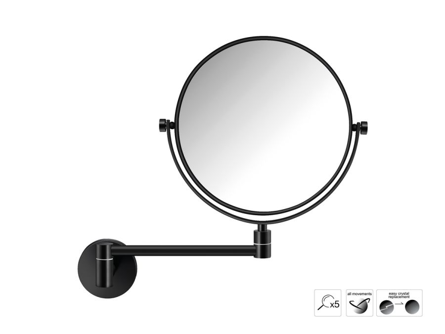 Sanco Cosmetic mirrors Μεγεθυντικός καθρέπτης 2 όψεων x5 Μαύρο ματ MR-811-Μ116