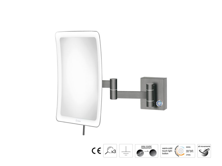 Sanco LED Cosmetic mirrors Μεγεθυντικός καθρέπτης x3 με LED PVD gun metal βουρτσιστό MRLED-301-PVD-05BR