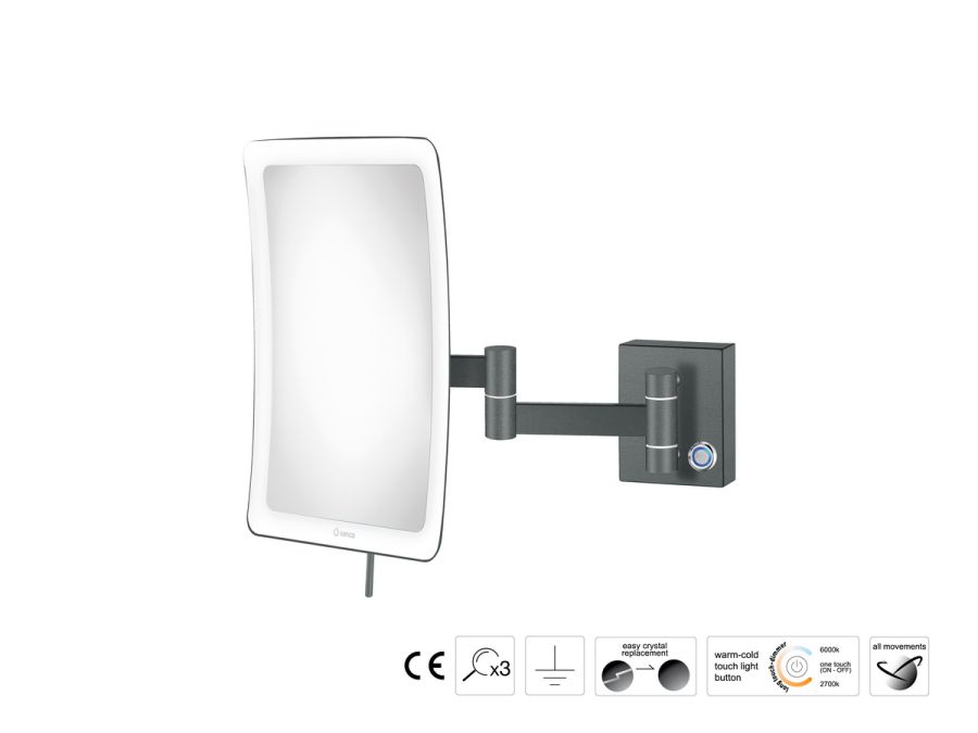 Sanco LED Cosmetic mirrors Μεγεθυντικός καθρέπτης x3 με LED Ανθρακί ανάγλυφο MRLED-301-Μ118