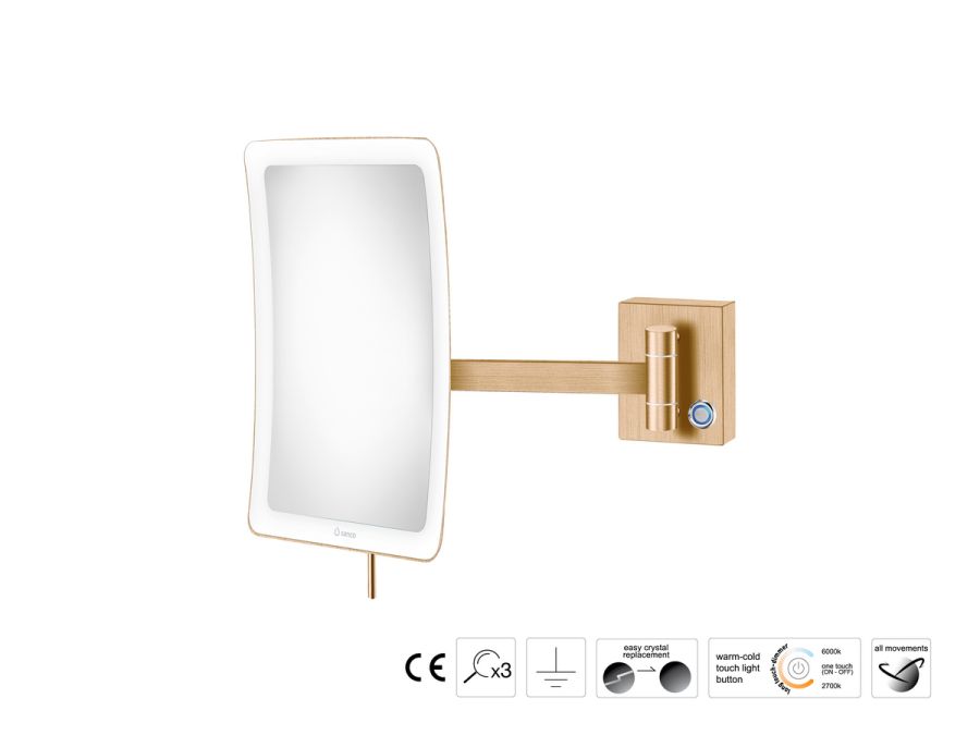 Sanco LED Cosmetic mirrors Μεγεθυντικός καθρέπτης x3 με LED PVD θερμό μπρονζέ βουρτσιστό MRLED-305-PVD-01BR