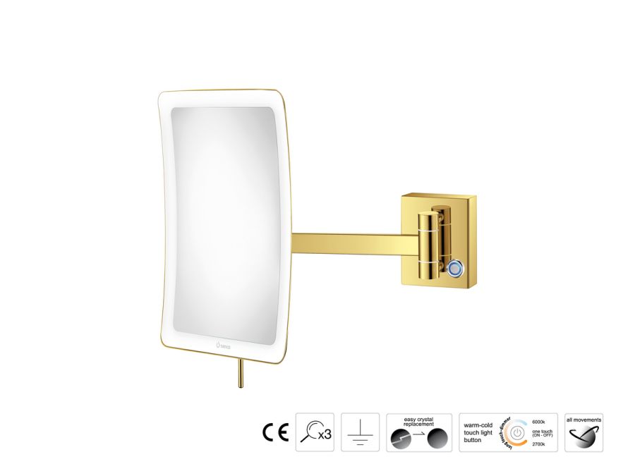 Sanco LED Cosmetic mirrors Μεγεθυντικός καθρέπτης x3 με LED PVD χρυσό ορείχαλκο γυαλιστερό MRLED-305-PVD-02PL
