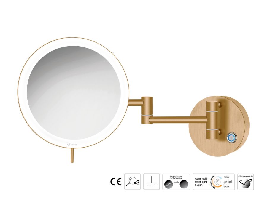 Sanco LED Cosmetic mirrors Μεγεθυντικός καθρέπτης x3 με LED PVD θερμό μπρονζέ βουρτσιστό MRLED-701-PVD-01BR