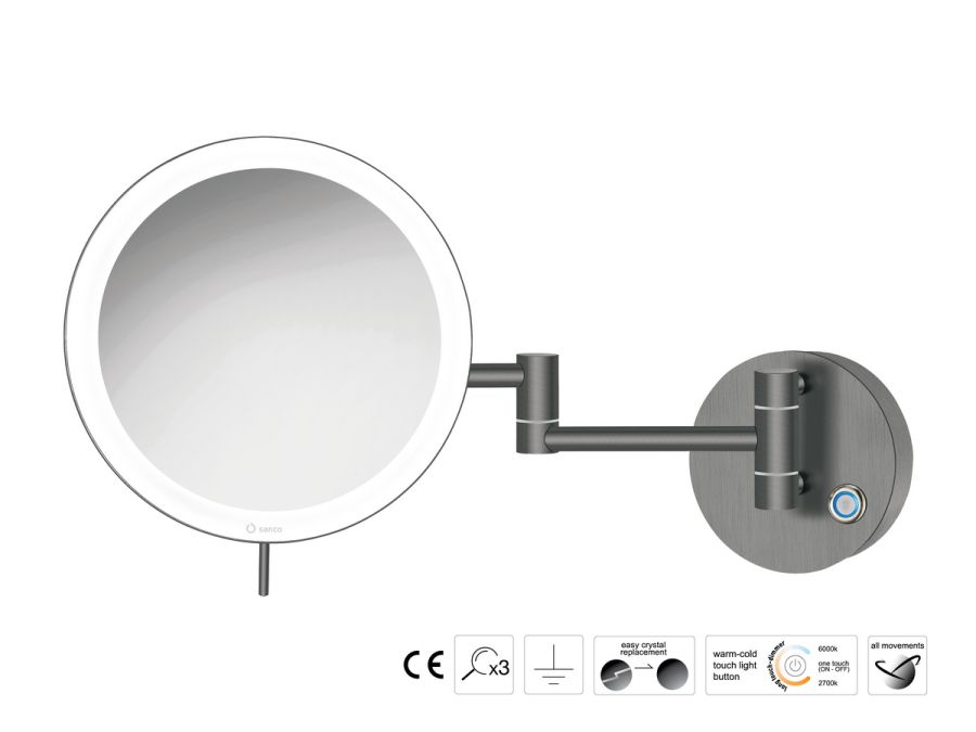 Sanco LED Cosmetic mirrors Μεγεθυντικός καθρέπτης x3 με LED PVD gun metal βουρτσιστό MRLED-701-PVD-05BR