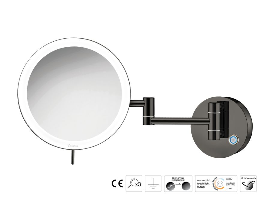 Sanco LED Cosmetic mirrors Μεγεθυντικός καθρέπτης x3 με LED PVD gun metal γυαλιστερό MRLED-701-PVD-05PL