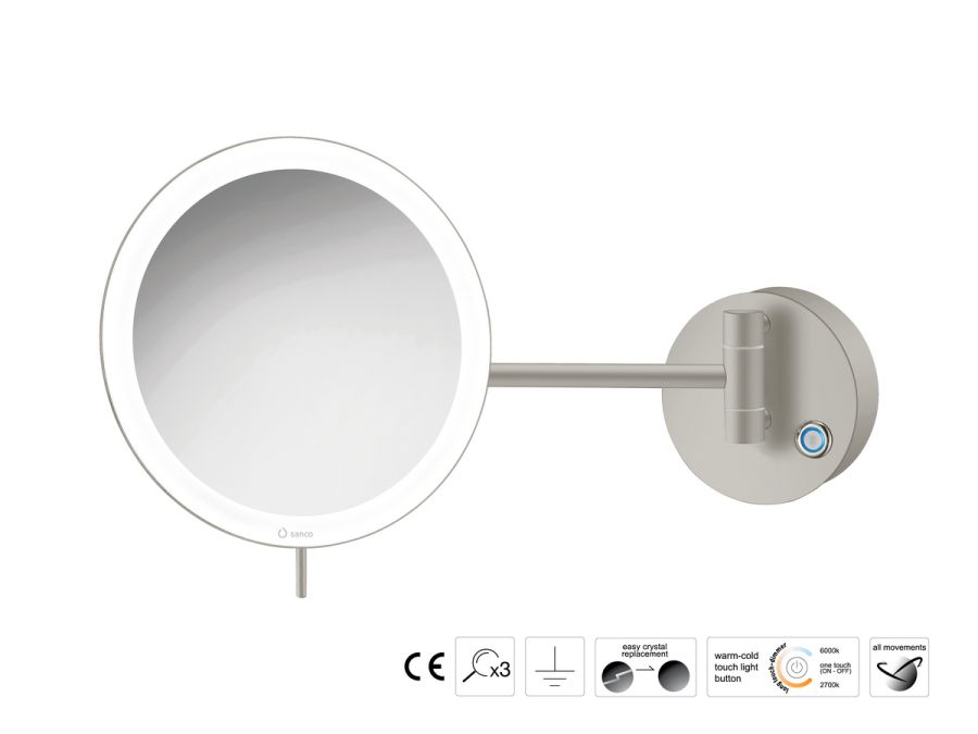 Sanco LED Cosmetic mirrors Μεγεθυντικός καθρέπτης x3 με LED Γκρι τσιμέντου ματ MRLED-705-M104
