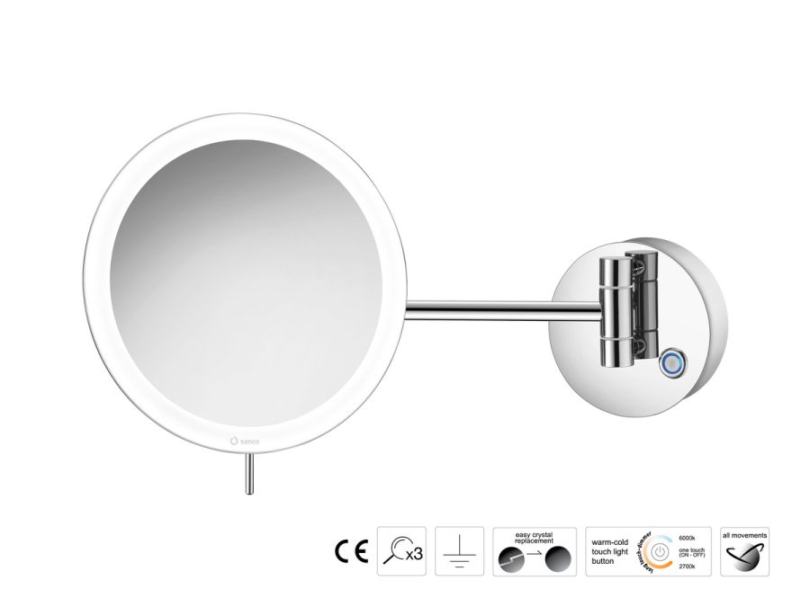 Sanco LED Cosmetic mirrors Μεγεθυντικός καθρέπτης x3 με LED Χρώμιο MRLED-705-Α03