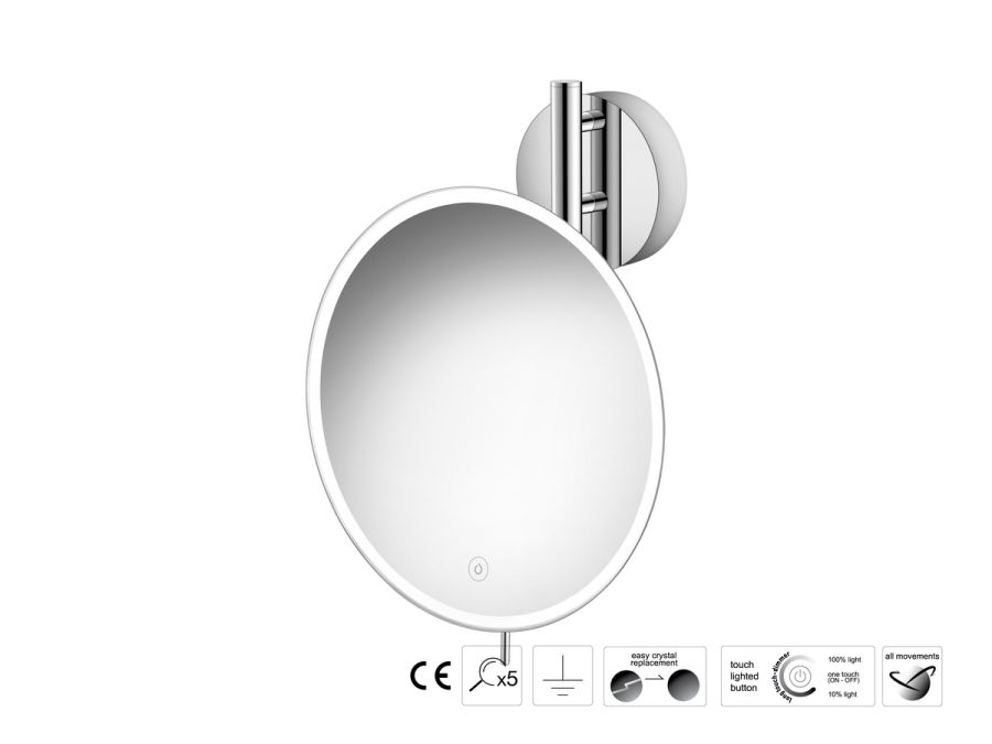 Sanco LED Cosmetic mirrors Μεγεθυντικός καθρέπτης x5 με LED Χρώμιο MRLED-764-Α03