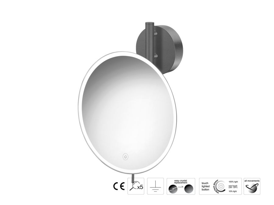 Sanco LED Cosmetic mirrors Μεγεθυντικός καθρέπτης x5 με LED Ανθρακί ανάγλυφο MRLED-764-Μ118