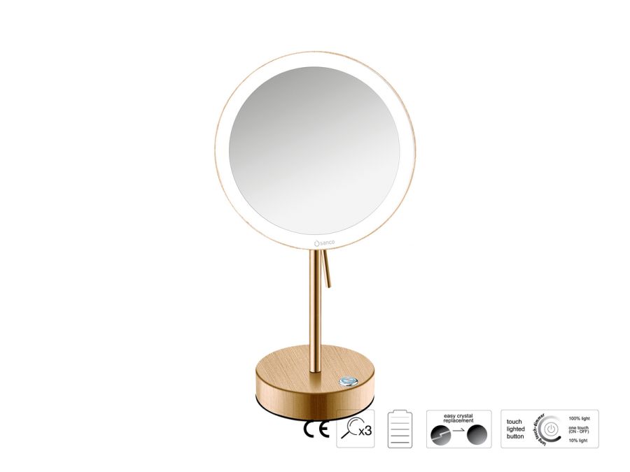 Sanco LED Cosmetic mirrors LED Επικαθήμενος Καθρέπτης μεγεθυντικός x3 PVD θερμό μπρονζέ βουρτσιστό MRLED-903-PVD-01BR