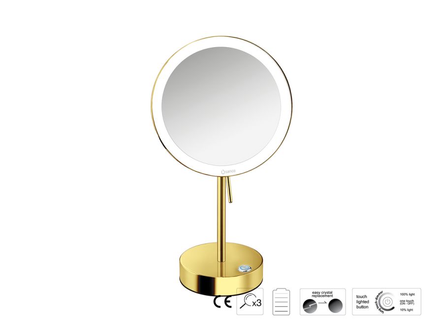 Sanco LED Cosmetic mirrors LED Επικαθήμενος Καθρέπτης μεγεθυντικός x3 PVD χρυσό ορείχαλκο γυαλιστερό MRLED-903-PVD-02PL