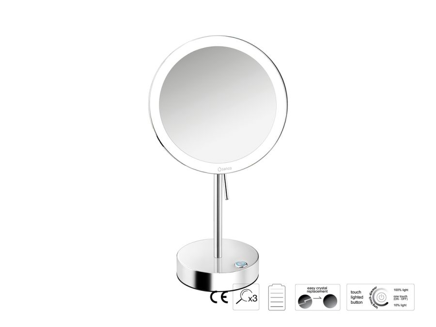 Sanco LED Cosmetic mirrors LED Επικαθήμενος Καθρέπτης μεγεθυντικός x3 Χρώμιο MRLED-903-Α03