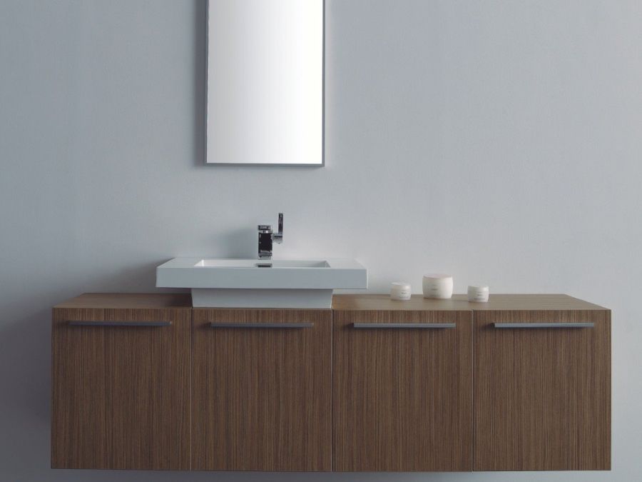 Έπιπλο Μπάνιου ECO-160DL 160 εκ.-Βάση & Νιπτήρας, MFC Χρώμα Μελαμίνης Teak FT21.160.001T