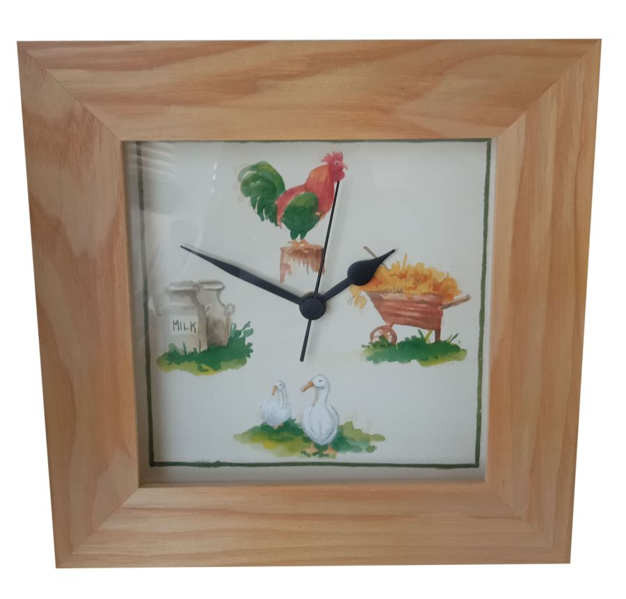 Ρολόι Τοίχου 24x24x4cm Ξύλο Φυσικό Χρώμα με Θέμα τον Αγρό Etoile SQQ-001A