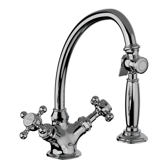 Horus Éloise Classic Collection - Mono Kitchen Mixer, with Deck Side Handspray / No Waste - Chrome 02.123-CH