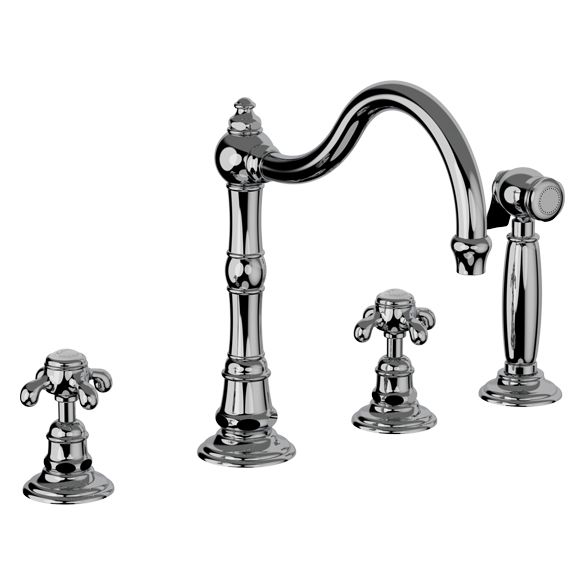 Horus Montmartre Classic Collection - 3-hole Kitchen Mixer with Deck Side Handspray / No Waste - Polished Nickel 07.124-NB